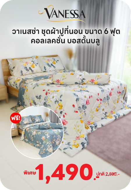 130031 Vanessa ชุดผ้าปูที่นอน ขนาด 6 ฟุต คอลเลคชั่น บอสตั้นบลู (1แถม2) วาเนสซ่า